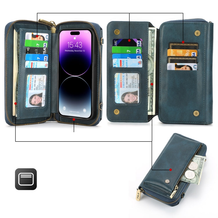 For iPhone 14 Pro Crossbody Multi-functional Zipper Wallet Leather Phone Case(Green) - iPhone 14 Pro Cases by buy2fix | Online Shopping UK | buy2fix