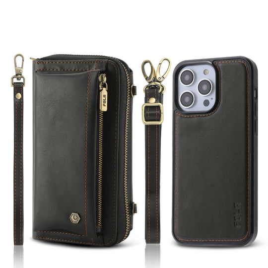 For iPhone 14 Pro Crossbody Multi-functional Zipper Wallet Leather Phone Case(Black)