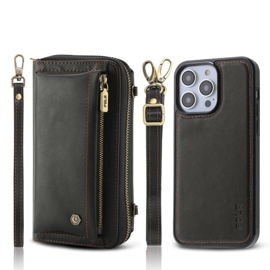 For iPhone 14 Pro Max Crossbody Multi-functional Zipper Wallet Leather Phone Case(Black) - iPhone 14 Pro Max Cases by buy2fix | Online Shopping UK | buy2fix