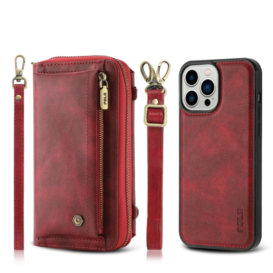 For iPhone 13 Pro Max Crossbody Multi-functional Zipper Wallet Leather Phone Case(Red) - iPhone 13 Pro Max Cases by buy2fix | Online Shopping UK | buy2fix