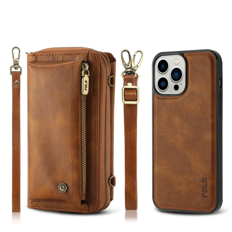 For iPhone 13 Pro Max Crossbody Multi-functional Zipper Wallet Leather Phone Case(Brown) - iPhone 13 Pro Max Cases by buy2fix | Online Shopping UK | buy2fix