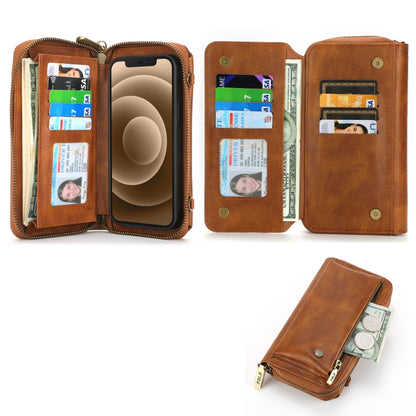 For iPhone 13 Pro Crossbody Multi-functional Zipper Wallet Leather Phone Case(Brown) - iPhone 13 Pro Cases by buy2fix | Online Shopping UK | buy2fix
