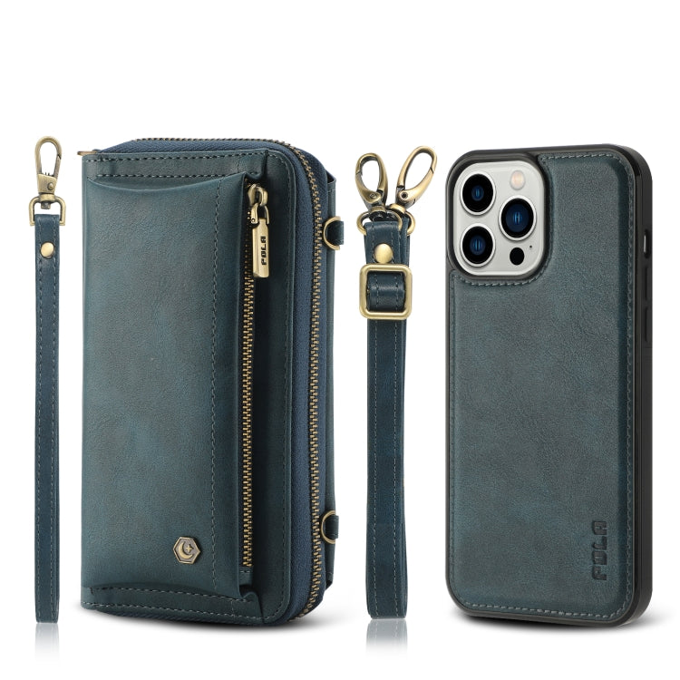 For iPhone 13 Pro Crossbody Multi-functional Zipper Wallet Leather Phone Case(Green) - iPhone 13 Pro Cases by buy2fix | Online Shopping UK | buy2fix