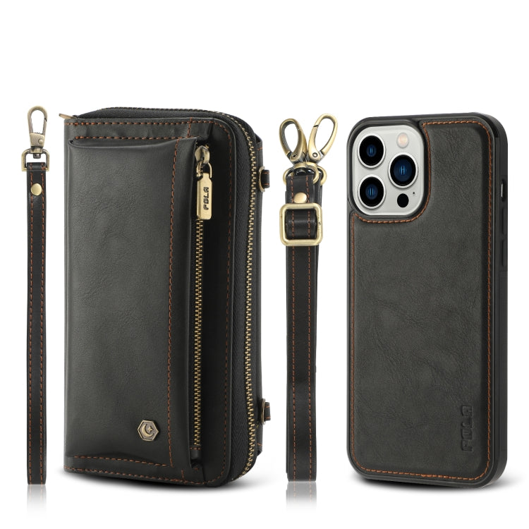 For iPhone 13 Pro Crossbody Multi-functional Zipper Wallet Leather Phone Case(Black) - iPhone 13 Pro Cases by buy2fix | Online Shopping UK | buy2fix