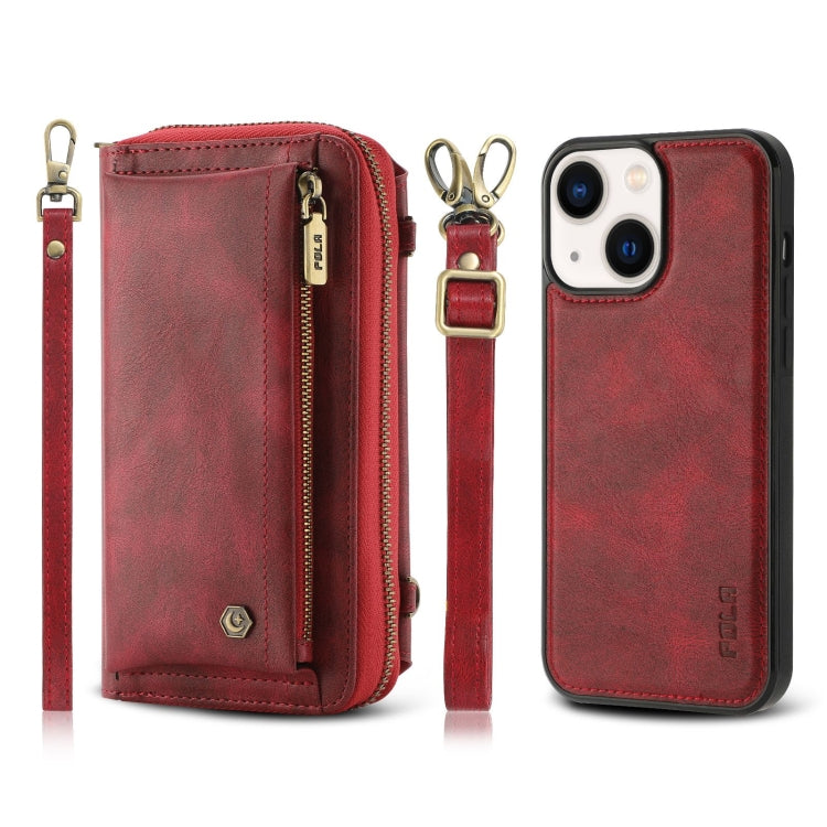 For iPhone 13 Crossbody Multi-functional Zipper Wallet Leather Phone Case(Red) - iPhone 13 Cases by buy2fix | Online Shopping UK | buy2fix