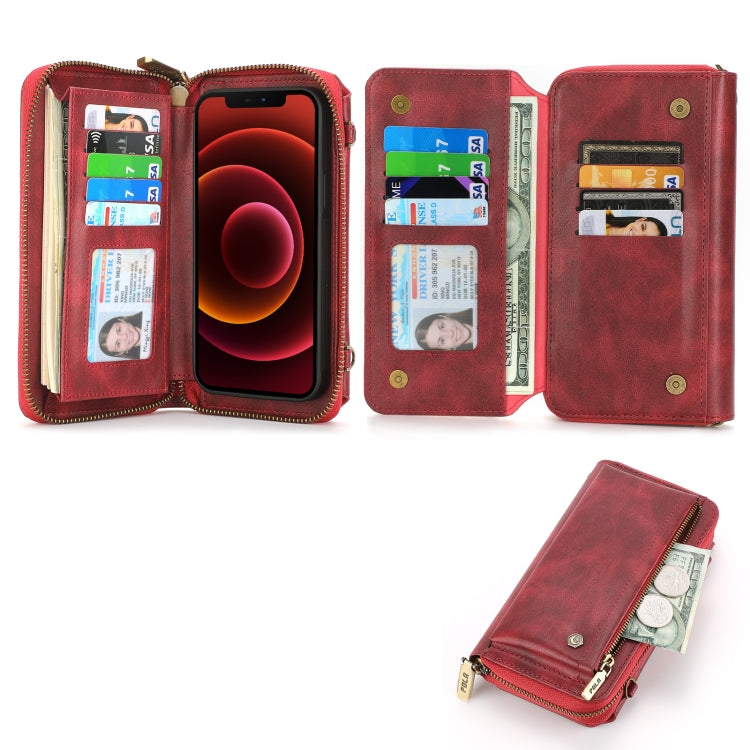 For iPhone 13 Crossbody Multi-functional Zipper Wallet Leather Phone Case(Red) - iPhone 13 Cases by buy2fix | Online Shopping UK | buy2fix