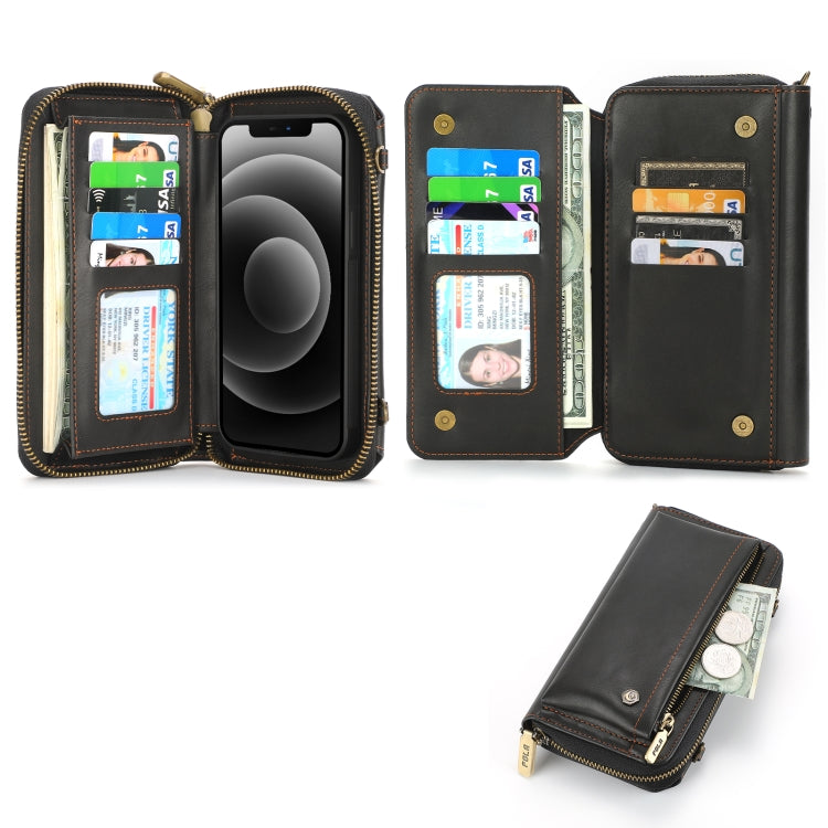 For iPhone 13 Crossbody Multi-functional Zipper Wallet Leather Phone Case(Black) - iPhone 13 Cases by buy2fix | Online Shopping UK | buy2fix