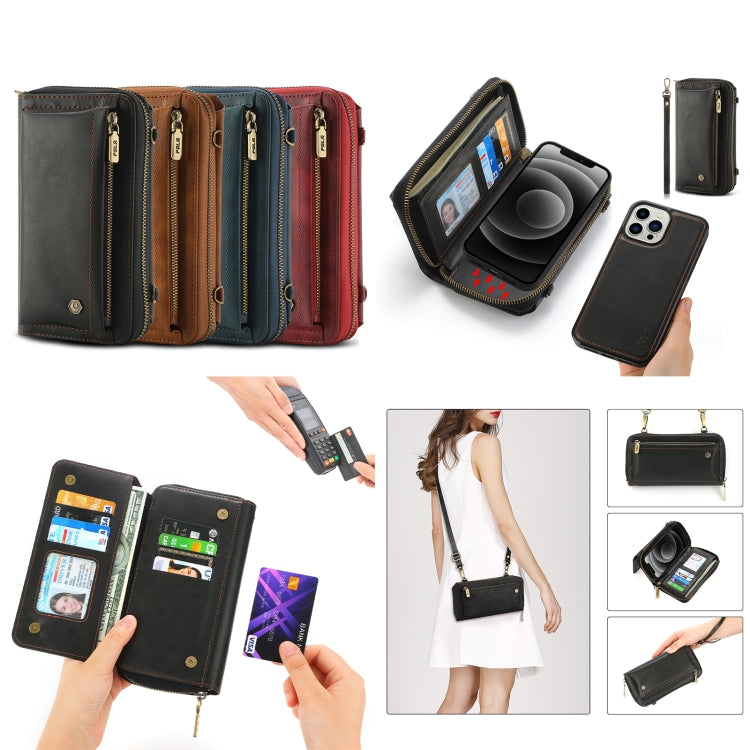 For iPhone 13 Crossbody Multi-functional Zipper Wallet Leather Phone Case(Black) - iPhone 13 Cases by buy2fix | Online Shopping UK | buy2fix