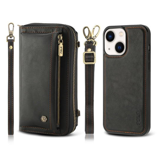 For iPhone 13 mini Crossbody Multi-functional Zipper Wallet Leather Phone Case(Black) - iPhone 13 mini Cases by buy2fix | Online Shopping UK | buy2fix