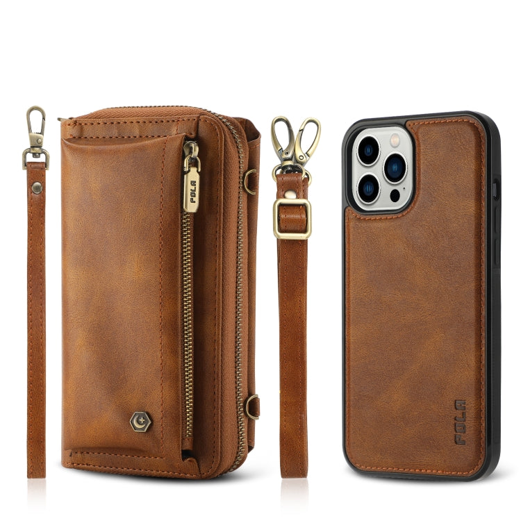 For iPhone 12 Pro Max Crossbody Multi-functional Zipper Wallet Leather Phone Case(Brown) - iPhone 12 Pro Max Cases by buy2fix | Online Shopping UK | buy2fix