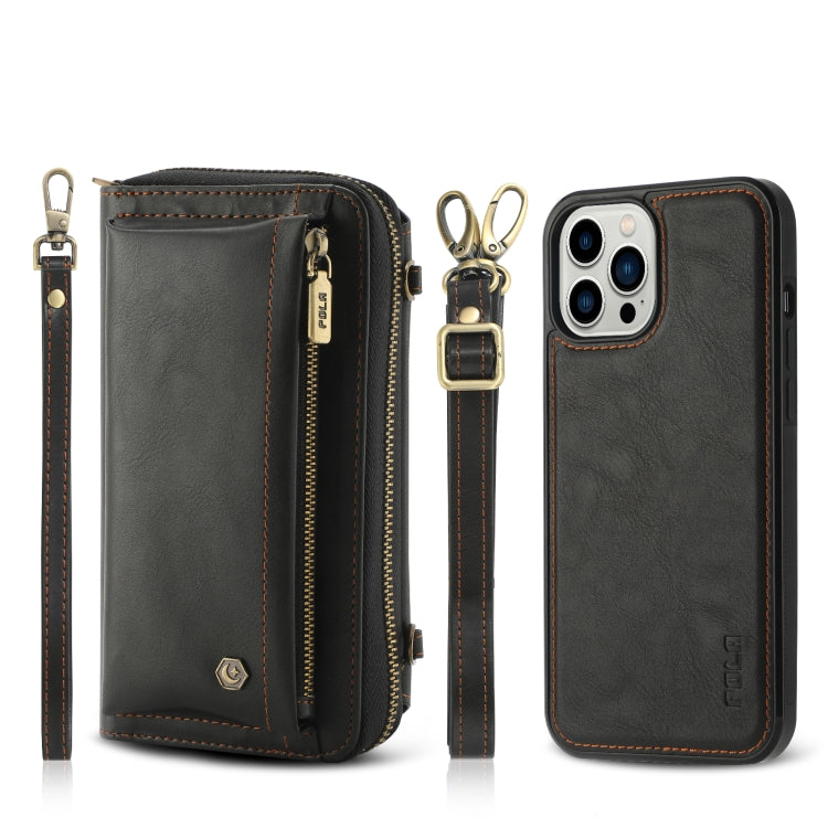 For iPhone 12 Pro Max Crossbody Multi-functional Zipper Wallet Leather Phone Case(Black) - iPhone 12 Pro Max Cases by buy2fix | Online Shopping UK | buy2fix
