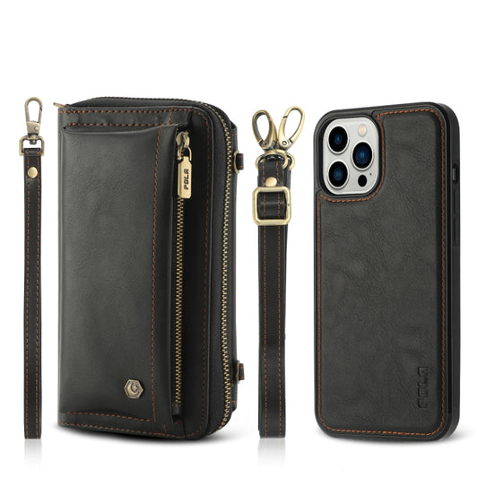 For iPhone 12 Pro Max Crossbody Multi-functional Zipper Wallet Leather Phone Case(Black) - iPhone 12 Pro Max Cases by buy2fix | Online Shopping UK | buy2fix