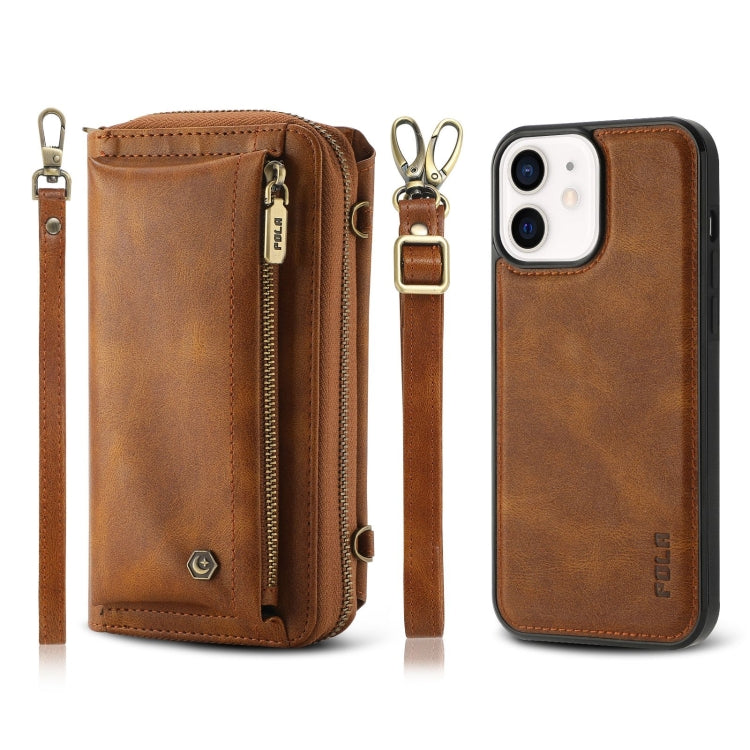 For iPhone 12 Crossbody Multi-functional Zipper Wallet Leather Phone Case(Brown) - iPhone 12 / 12 Pro Cases by buy2fix | Online Shopping UK | buy2fix