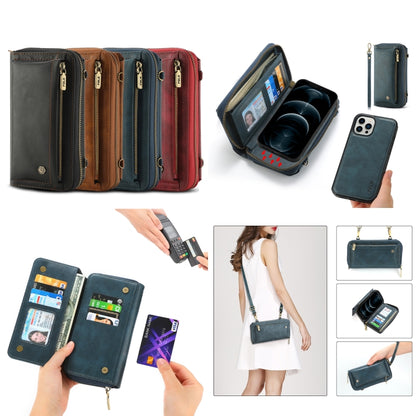 For iPhone 12 Crossbody Multi-functional Zipper Wallet Leather Phone Case(Brown) - iPhone 12 / 12 Pro Cases by buy2fix | Online Shopping UK | buy2fix