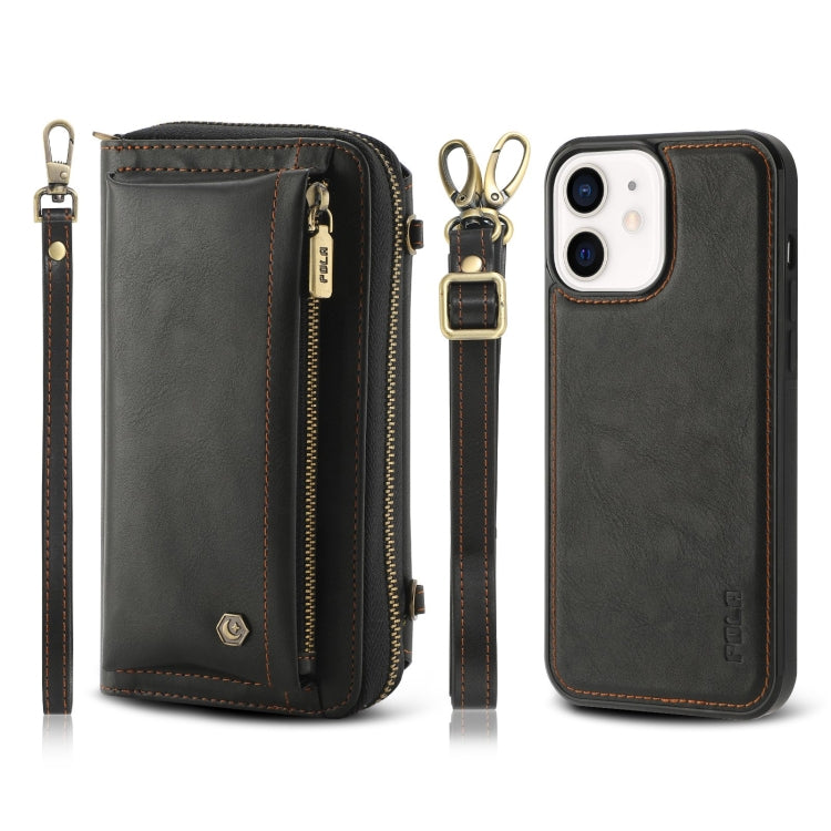For iPhone 12 Crossbody Multi-functional Zipper Wallet Leather Phone Case(Black) - iPhone 12 / 12 Pro Cases by buy2fix | Online Shopping UK | buy2fix