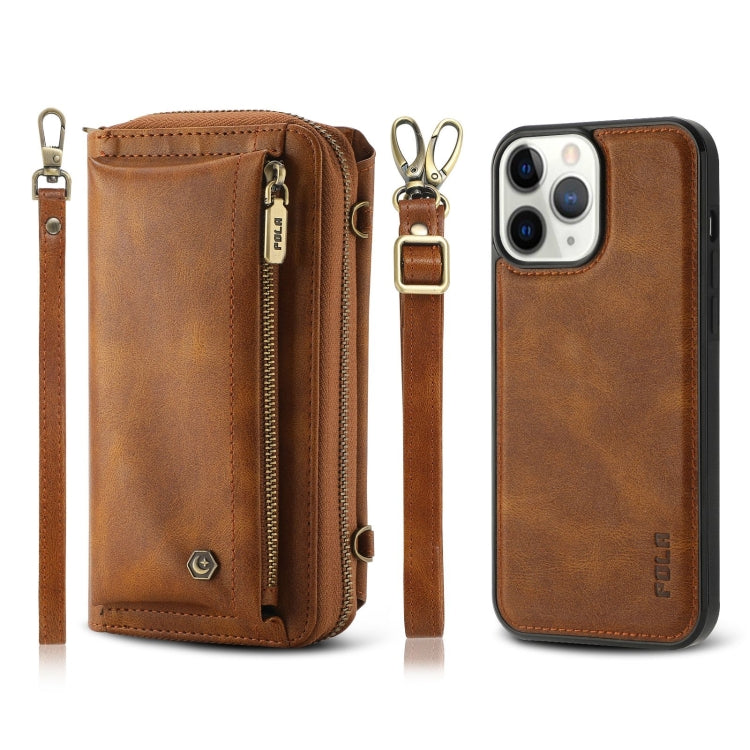 For iPhone 11 Pro Max Crossbody Multi-functional Zipper Wallet Leather Phone Case(Brown) - iPhone 11 Pro Max Cases by buy2fix | Online Shopping UK | buy2fix