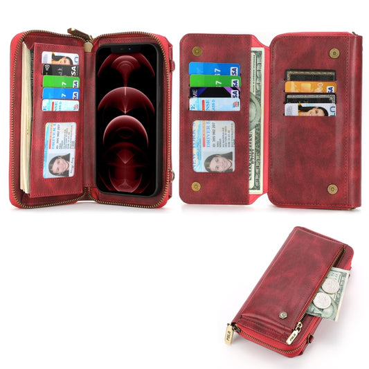 For iPhone 12   Pro Crossbody Multi-functional Zipper Wallet Leather Phone Case(Red) - iPhone 12 / 12 Pro Cases by buy2fix | Online Shopping UK | buy2fix