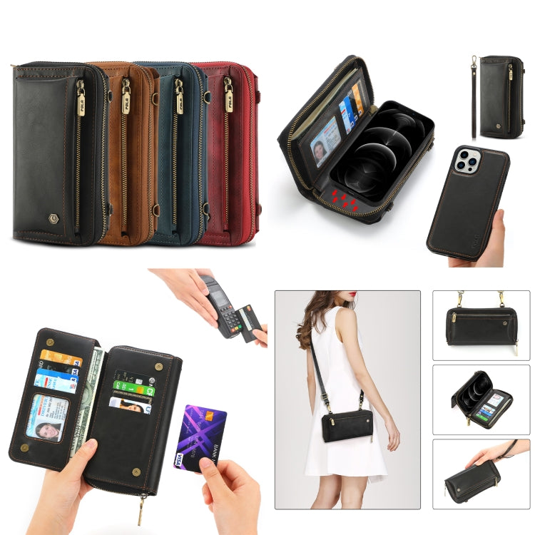 For iPhone 12   Pro Crossbody Multi-functional Zipper Wallet Leather Phone Case(Black) - iPhone 12 / 12 Pro Cases by buy2fix | Online Shopping UK | buy2fix