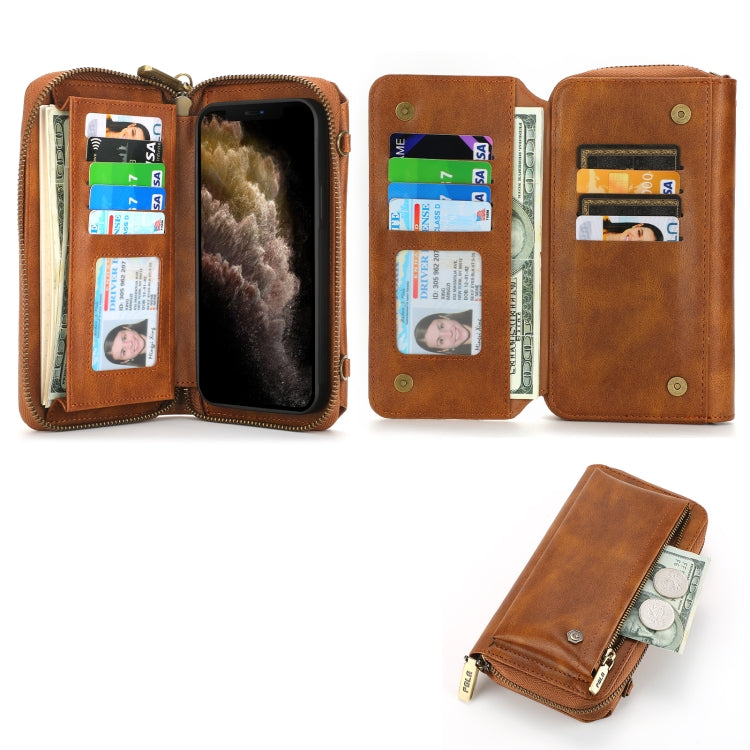 For iPhone 11 Pro Crossbody Multi-functional Zipper Wallet Leather Phone Case(Brown) - iPhone 11 Pro Cases by buy2fix | Online Shopping UK | buy2fix