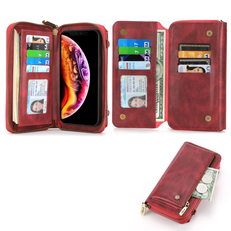 For iPhone XR Crossbody Multi-functional Zipper Wallet Leather Phone Case(Red) - More iPhone Cases by buy2fix | Online Shopping UK | buy2fix