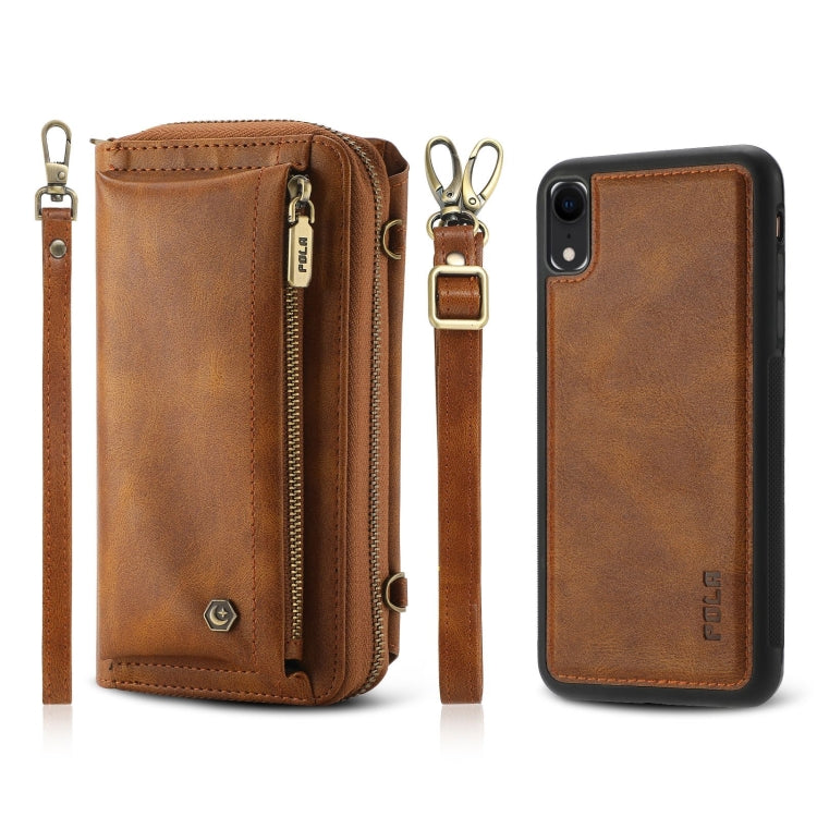 For iPhone XR Crossbody Multi-functional Zipper Wallet Leather Phone Case(Brown) - More iPhone Cases by buy2fix | Online Shopping UK | buy2fix