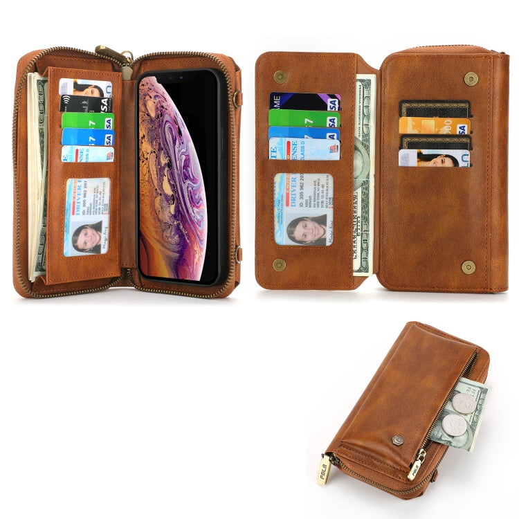 For iPhone XR Crossbody Multi-functional Zipper Wallet Leather Phone Case(Brown) - More iPhone Cases by buy2fix | Online Shopping UK | buy2fix