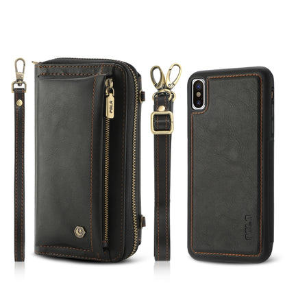 For iPhone X Crossbody Multi-functional Zipper Wallet Leather Phone Case(Black) - More iPhone Cases by buy2fix | Online Shopping UK | buy2fix