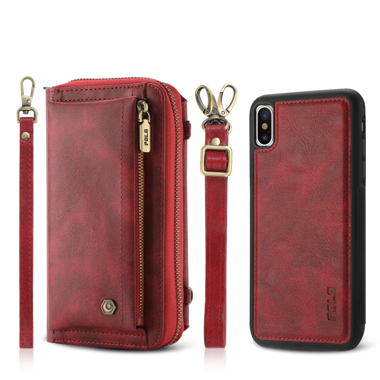 For iPhone XS Crossbody Multi-functional Zipper Wallet Leather Phone Case(Red) - More iPhone Cases by buy2fix | Online Shopping UK | buy2fix