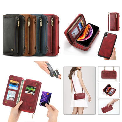 For iPhone XS Crossbody Multi-functional Zipper Wallet Leather Phone Case(Red) - More iPhone Cases by buy2fix | Online Shopping UK | buy2fix