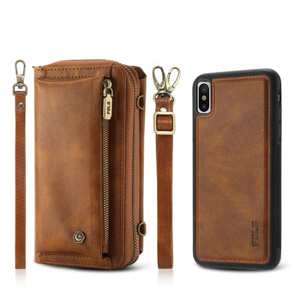 For iPhone XS Crossbody Multi-functional Zipper Wallet Leather Phone Case(Brown) - More iPhone Cases by buy2fix | Online Shopping UK | buy2fix