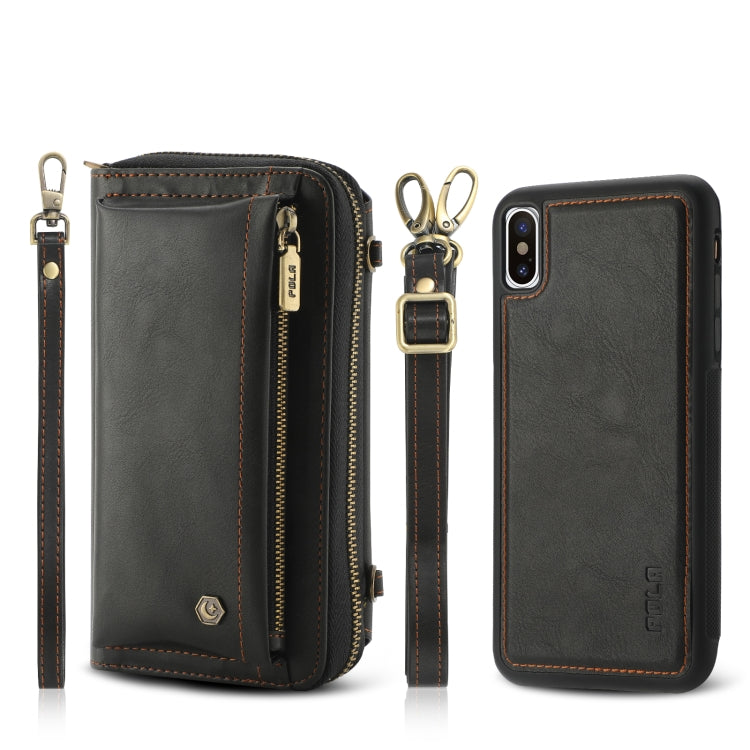 For iPhone XS Crossbody Multi-functional Zipper Wallet Leather Phone Case(Black) - More iPhone Cases by buy2fix | Online Shopping UK | buy2fix