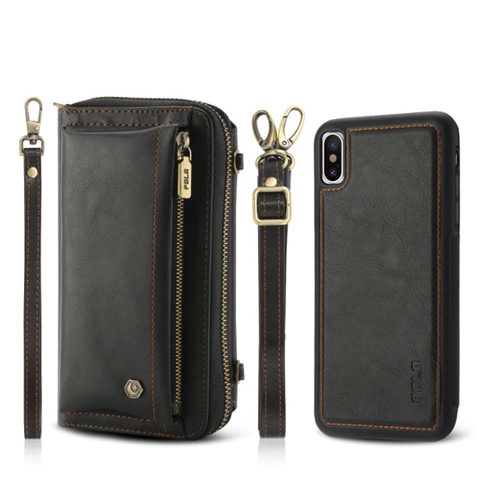 For iPhone XS Crossbody Multi-functional Zipper Wallet Leather Phone Case(Black) - More iPhone Cases by buy2fix | Online Shopping UK | buy2fix