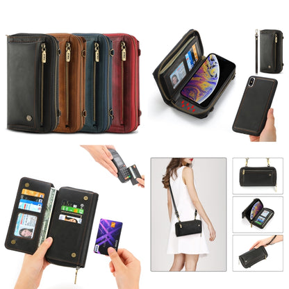 For iPhone XS Crossbody Multi-functional Zipper Wallet Leather Phone Case(Black) - More iPhone Cases by buy2fix | Online Shopping UK | buy2fix