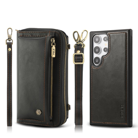 For Samsung Galaxy S24 Ultra 5G Crossbody Multi-functional Zipper Wallet Leather Phone Case(Black)