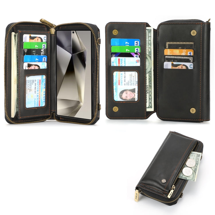 For Samsung Galaxy S24 Ultra 5G Crossbody Multi-functional Zipper Wallet Leather Phone Case(Black) - Galaxy S24 Ultra 5G Cases by buy2fix | Online Shopping UK | buy2fix