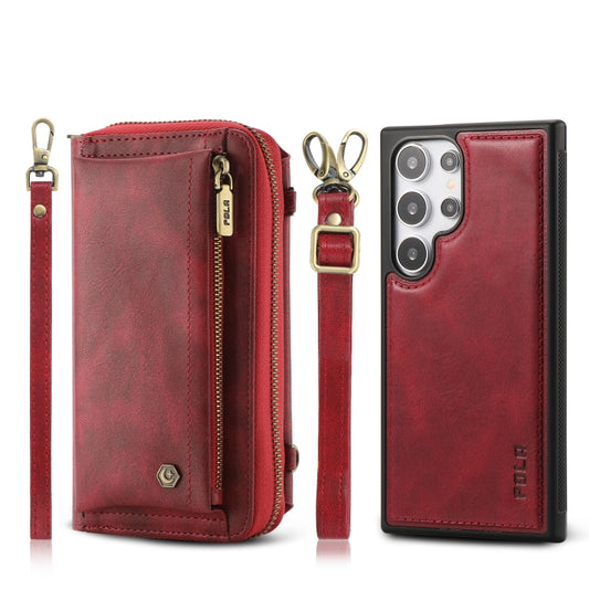 For Samsung Galaxy S24 Ultra 5G Crossbody Multi-functional Zipper Wallet Leather Phone Case(Red) - Galaxy S24 Ultra 5G Cases by buy2fix | Online Shopping UK | buy2fix