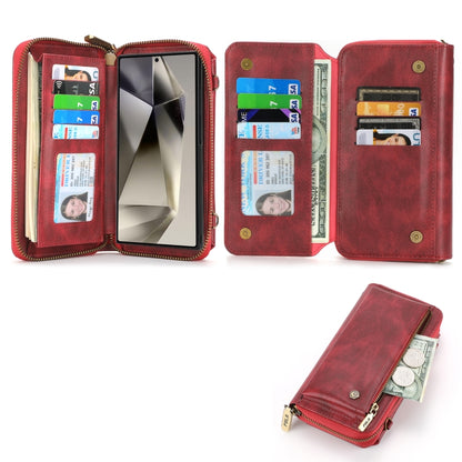 For Samsung Galaxy S24+ 5G Crossbody Multi-functional Zipper Wallet Leather Phone Case(Red) - Galaxy S24+ 5G Cases by buy2fix | Online Shopping UK | buy2fix