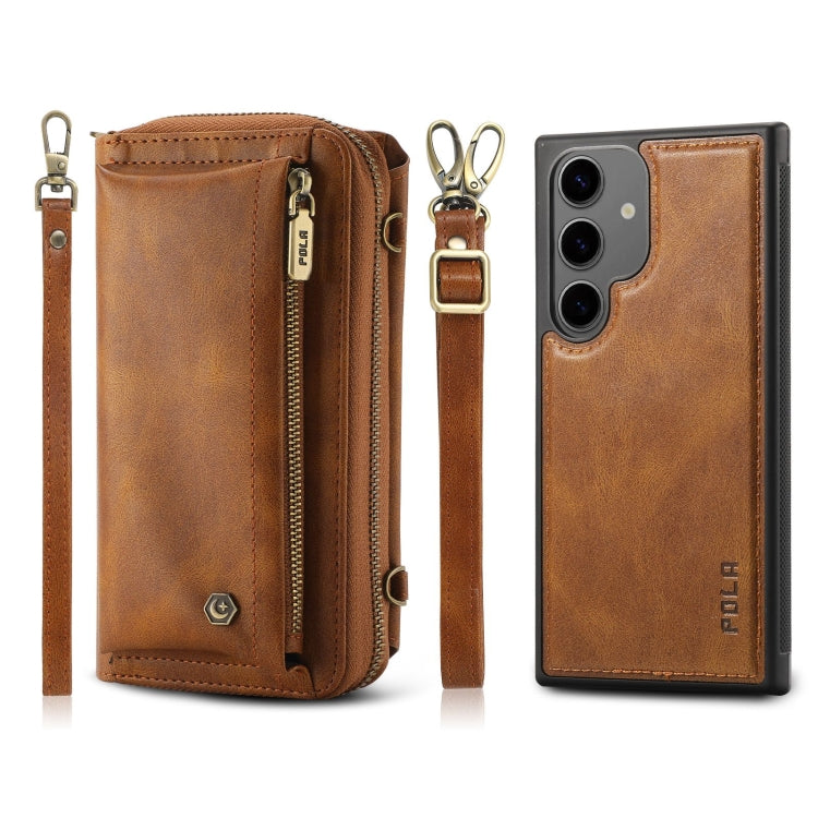 For Samsung Galaxy S24 5G Crossbody Multi-functional Zipper Wallet Leather Phone Case(Brown) - Galaxy S24 5G Cases by buy2fix | Online Shopping UK | buy2fix