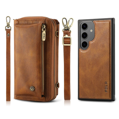 For Samsung Galaxy S24 5G Crossbody Multi-functional Zipper Wallet Leather Phone Case(Brown) - Galaxy S24 5G Cases by buy2fix | Online Shopping UK | buy2fix