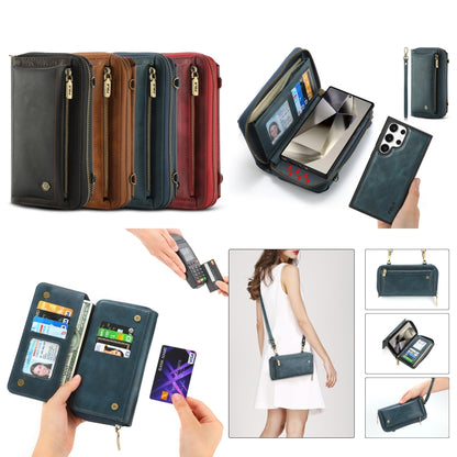 For Samsung Galaxy S24 5G Crossbody Multi-functional Zipper Wallet Leather Phone Case(Red) - Galaxy S24 5G Cases by buy2fix | Online Shopping UK | buy2fix
