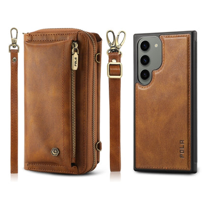 For Samsung Galaxy S23 5G Crossbody Multi-functional Zipper Wallet Leather Phone Case(Brown) - Galaxy S23 5G Cases by buy2fix | Online Shopping UK | buy2fix