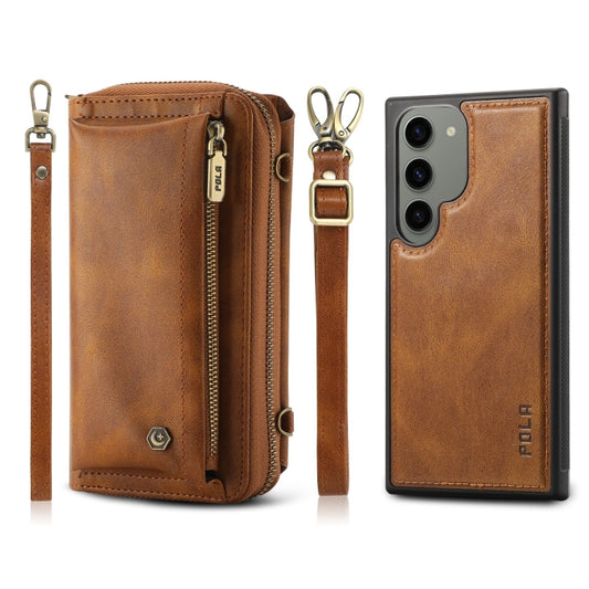 For Samsung Galaxy S23 5G Crossbody Multi-functional Zipper Wallet Leather Phone Case(Brown) - Galaxy S23 5G Cases by buy2fix | Online Shopping UK | buy2fix