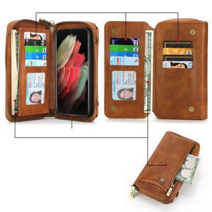 For Samsung Galaxy S23 5G Crossbody Multi-functional Zipper Wallet Leather Phone Case(Brown) - Galaxy S23 5G Cases by buy2fix | Online Shopping UK | buy2fix
