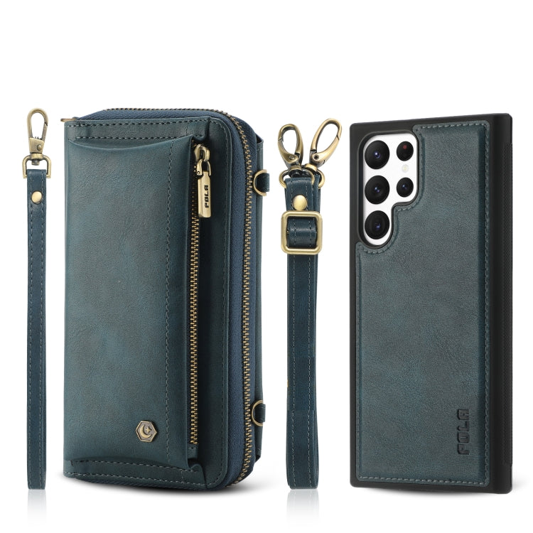 For Samsung Galaxy S22 Ultra 5G Crossbody Multi-functional Zipper Wallet Leather Phone Case(Green) - Galaxy S22 Ultra 5G Cases by buy2fix | Online Shopping UK | buy2fix