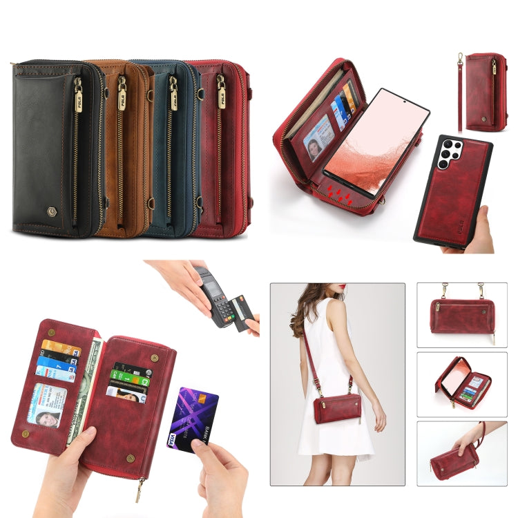 For Samsung Galaxy S22 Ultra 5G Crossbody Multi-functional Zipper Wallet Leather Phone Case(Green) - Galaxy S22 Ultra 5G Cases by buy2fix | Online Shopping UK | buy2fix