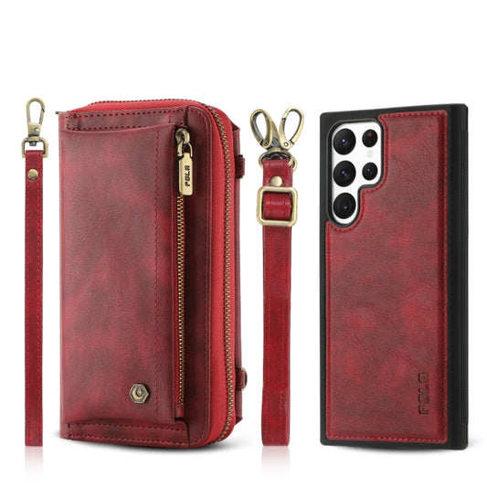For Samsung Galaxy S22 Ultra 5G Crossbody Multi-functional Zipper Wallet Leather Phone Case(Red) - Galaxy S22 Ultra 5G Cases by buy2fix | Online Shopping UK | buy2fix