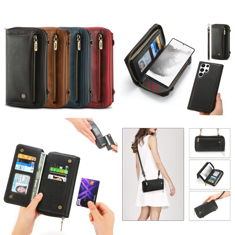 For Samsung Galaxy S22 5G Crossbody Multi-functional Zipper Wallet Leather Phone Case(Black) - Galaxy S22 5G Cases by buy2fix | Online Shopping UK | buy2fix