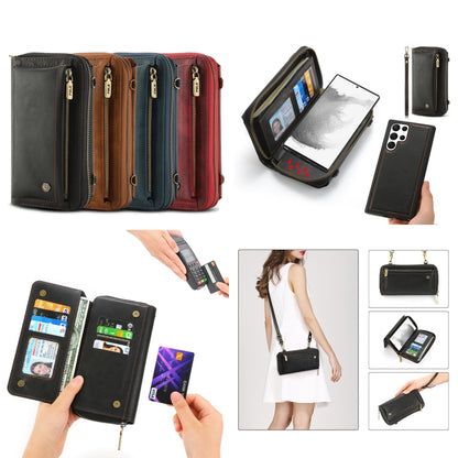 For Samsung Galaxy S22 5G Crossbody Multi-functional Zipper Wallet Leather Phone Case(Black) - Galaxy S22 5G Cases by buy2fix | Online Shopping UK | buy2fix