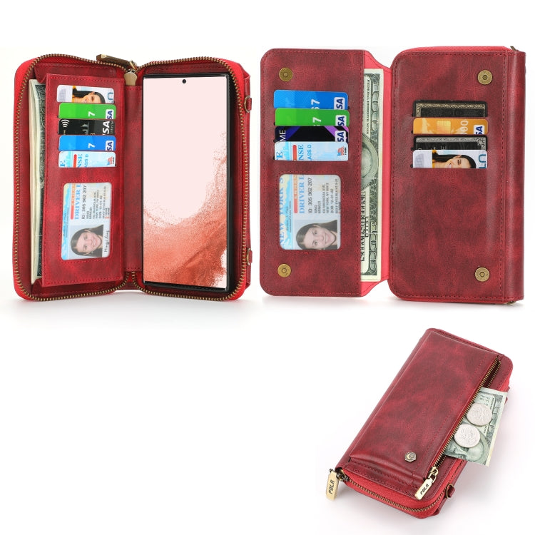 For Samsung Galaxy S22 5G Crossbody Multi-functional Zipper Wallet Leather Phone Case(Red) - Galaxy S22 5G Cases by buy2fix | Online Shopping UK | buy2fix
