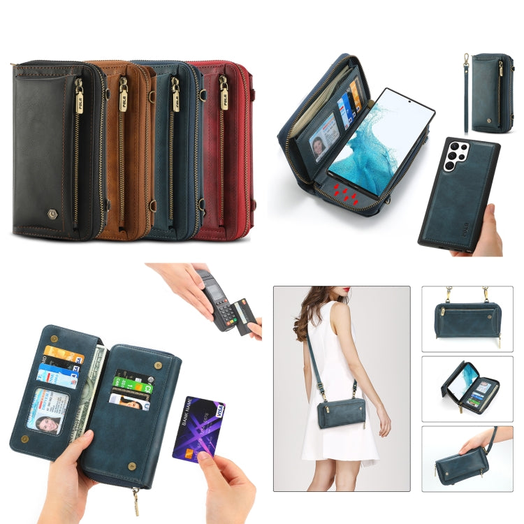 For Samsung Galaxy S22 5G Crossbody Multi-functional Zipper Wallet Leather Phone Case(Red) - Galaxy S22 5G Cases by buy2fix | Online Shopping UK | buy2fix